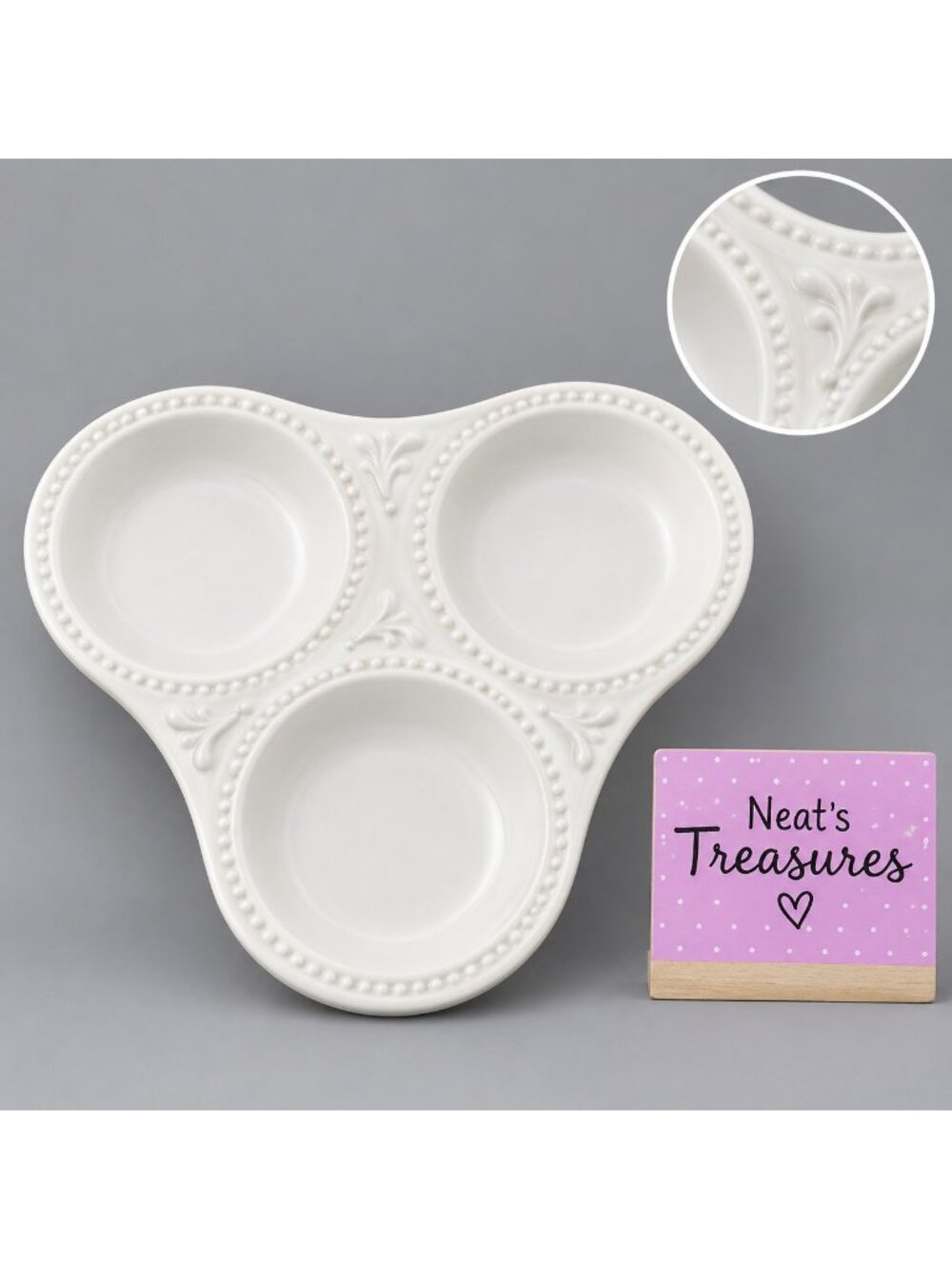 Vintage Studio Nova FRUIT White Stoneware Triangular 3 Part Relish Dish Bowl